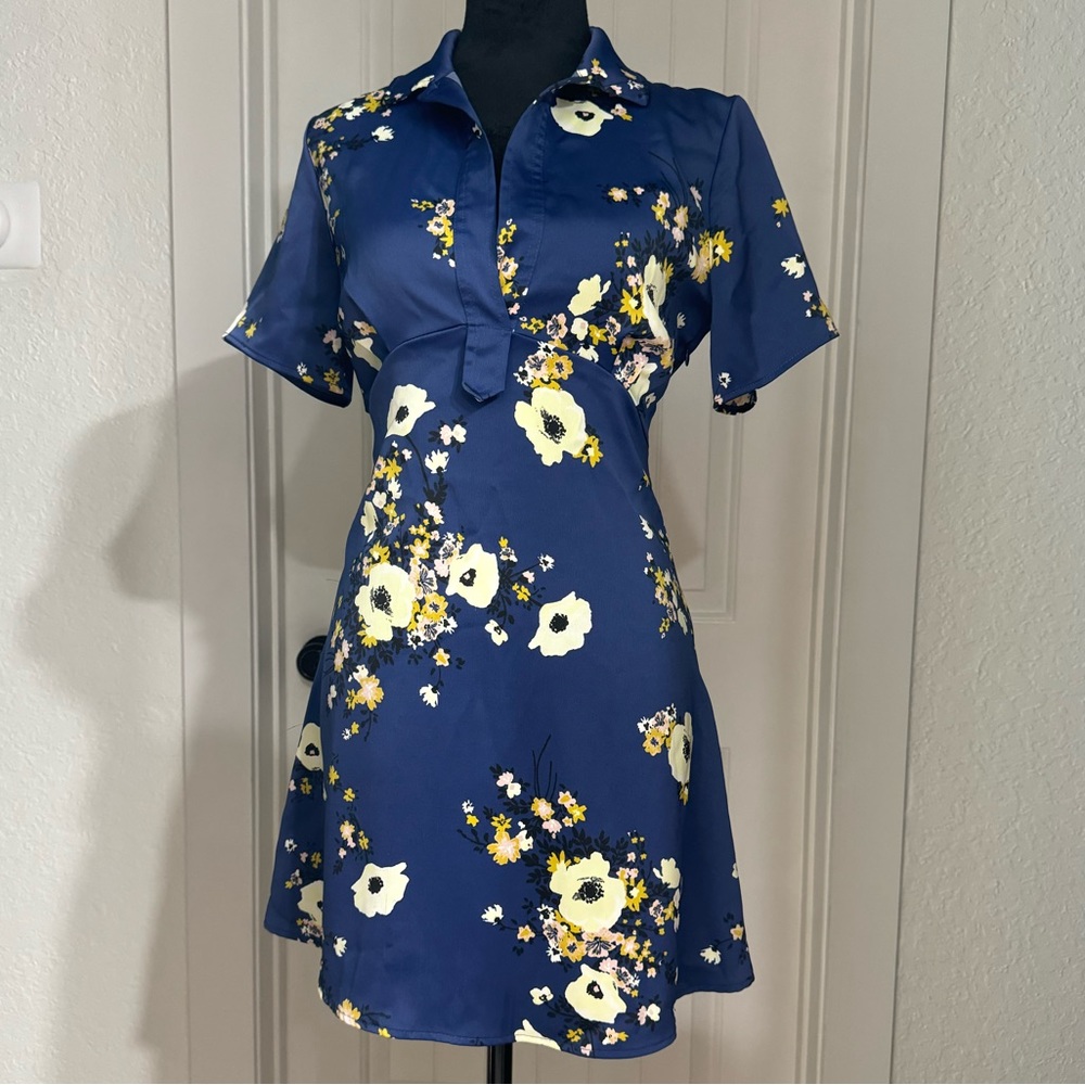 Oriental floral print dress | Royal Blue | Urban Outfitters